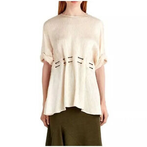 Jason Wu Hammered Satin Tunic Top Cream Size 8 holiday New Year's party